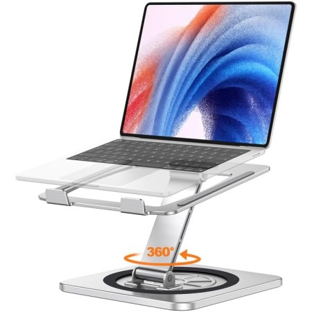 EOIWUY Laptop Ständer mit 360° Drehteller, Verstellbar Laptop Stand, Ergonomischer, Belüfteter, Faltbarer Kochbuchhalter Notebook Ständer Halterung, Kompatibel mit MacBook Air/Pro (10-16")