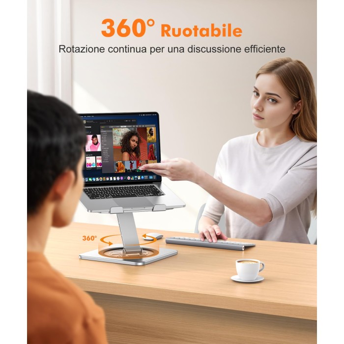 PC SQUARE Supporto Laptop In Alluminio – 6 Angoli Regolabili – Pieghevole – Per Notebook 10-15,6''