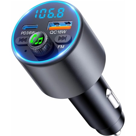EOIWUY Aufgerüsteter Bluetooth Adapter Auto, [Schnellladung] FM Transmitter Auto Bluetooth 5.3 mit PD36W & QC3.0 18W, [HiFi-Kristallklarem Sound] Freisprechanlage KFZ Ladegerät GPS-Module, Schwarz
