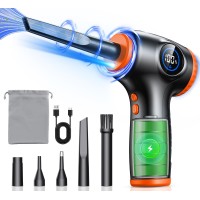EOIWUY Aire Comprimido Limpieza PC, [Luz LED & Pantalla de Alimentación] Soplador de Aire Eléctrico para PC 3 Velocidades 90000RPM con 5 Boquillas, Soplador de Polvo Portátil para Sofá/Teclado/Coche