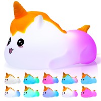 EOIWUY Luz Nocturna Infantil, Lampara Bebe Noche de Silicona Unicornio con 9 Cambio de Color Dual & Modo de Ciclo Luz, Control Táctil, Lampara Quitamiedos LED Recargable para Niñas y Niños