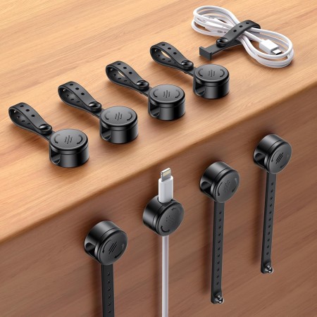 EOIWUY 8 Pack Cable Clips with Silicone Cable Ties, [2 in 1] Magnetic Phone Charging Cable Holder Management [Smooth Adjustable & 1s Lock], Self Adhesive Cable Tidy Clips Wire Organiser for Car, Home