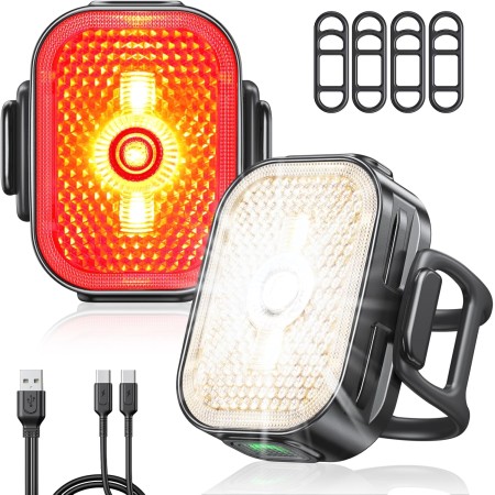 EOIWUY Bike Lights Front and Back, [2 in 1 Reflective] Rear Bike Light Set, 8+6 Modes Bicycle Lights, USB-C Fast Charging, IP65 Waterproof, Super Bright Cycling Headlights Set Cycling Reflectors