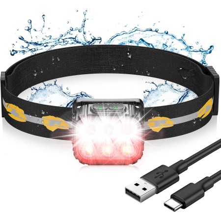 EOIWUY Stirnlampe LED Wiederaufladbar, Superhelle Kopflampe Stirnlampe Joggen mit Rotlichtwarnung, 6 Lichtmodi & 36 Stunden Laufzeit, 350LM Ultraleichte Headlamp für Camping/Radfahren/Laufen/Fischen