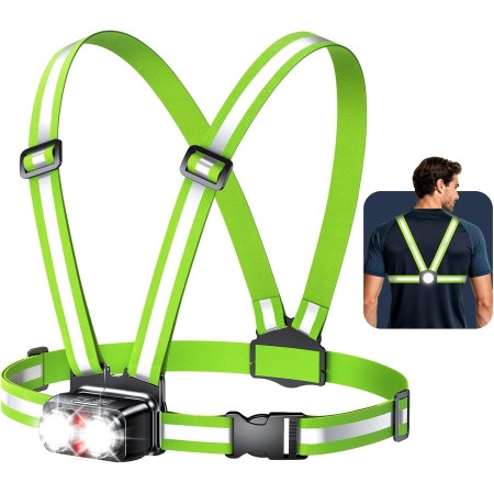 EOIWUY 800 Lumen Ultraleuchtstarkes Lauflampe Joggen mit Rotlicht [Energieklasse B] 7 Modi Lauflicht, 45° Lichtstrahl & 360°-Reflektorband Brustlampe, IPX4 Wasserdicht, USB Aufladbar, Laufzeit 4-25 Stunden
