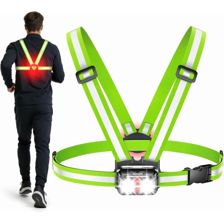 EOIWUY Running Lights for Runners with Rear Light, 800LM Ultra Bright & 7+2 Modes, 45° Beam & 360° Reflective Running Vest, IPX4 Waterproof Chest Running Torch for Walking/Hiking, Headlamp Replacement [Energy Class B]