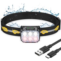 EOIWUY Linterna Frontal LED Recargable, Linterna Cabeza Impermeable IP65, 6 Modos Luz con Luz Rojo & 36H de Funcionamiento, Super Brillante 350LM Luz Frontal Ultraligera para Correr [Clase de eficiencia energética A+]